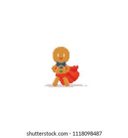 Pixel super gingerbread.8bit character.