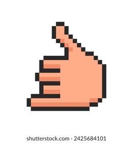 Pixel surfer shaka hand, hand gesture in the form of a telephone symbol.