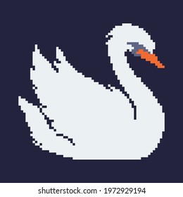 Pixel swan. Pixel art 8 bit vector illustration