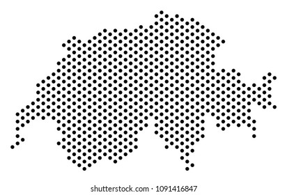 Pixel Swissland map. Vector territorial scheme. Cartographic pattern of Swissland map combined with circle points.