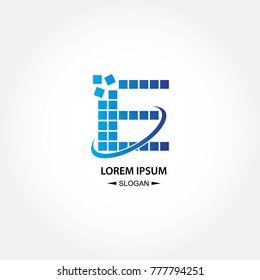 Pixel swoosh initial letter E creative logo for company brand