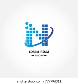 Pixel swoosh initial letter N creative logo for company brand