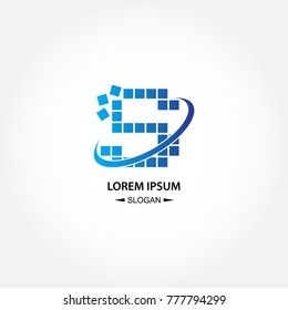 Pixel swoosh initial letter S creative logo for company brand