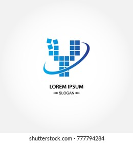 Pixel swoosh initial letter Y creative logo for company brand