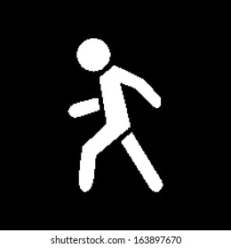 Pixel symbol pedestrian white on a black background