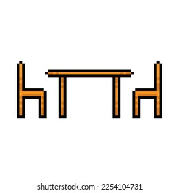 Pixel table and chairs icon. Color silhouette. Front side view. Editable pixels. Vector simple flat graphic illustration. Isolated object on a white background. Isolate.