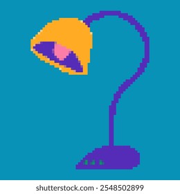 Pixel table lamp 16-bit retro video game graphic. Home decoration asset, Simple and modern game art elements isolated.