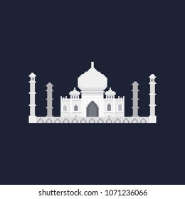 Pixel Taj mahal. 8 bit 7 wonder. isolated vector.