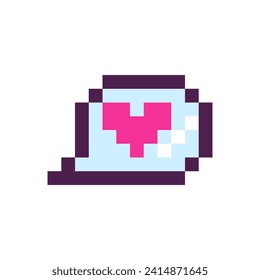 Pixel talking bubble, love , 8 bit, retro, y2k pixel icon heart on a completely white background 