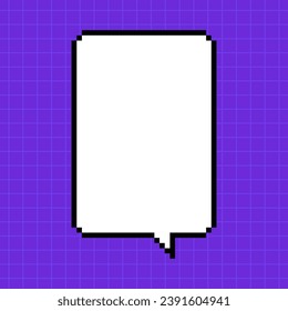 Pixel tall vertical dialog box against bright purple checkered background. Illustration in the style of an 8-bit retro game, controller, cute frame for inscriptions.