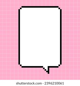 Pixel tall vertical dialog box on pink checkered background. Illustration in the style of an 8-bit retro game, controller, cute frame for inscriptions.