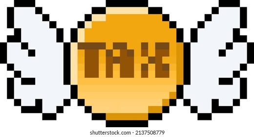 Pixel Tax coin with wings - vector, isolated