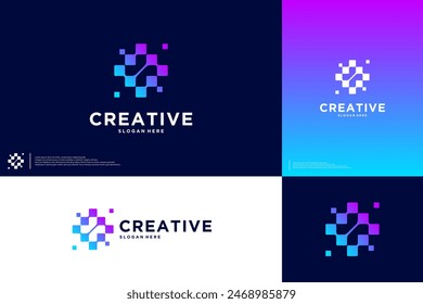 pixel tech connection, modern electrical system, logo design element.