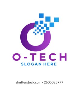 Pixel Tech with Initial letter O logo design vector template. Letter O with pixel tech logo design