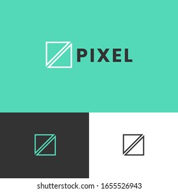 Pixel tech logo design concept. Data logomark illustration. Can representing coding, fintech, vpn, program.