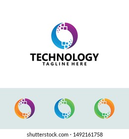 pixel tech logo icon illustration vector