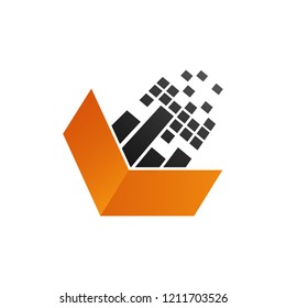 Pixel technology arrow logo in orange black color