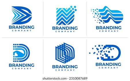 Pixel technology letter D logo design set. Modern digital initial D logo brand.
