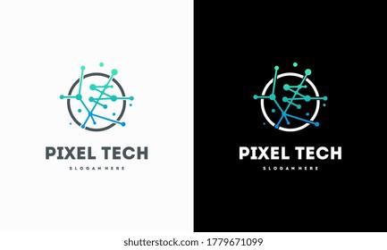 Pixel technology logo designs concept vector, Network Internet logo symbol, Digital Wire logo