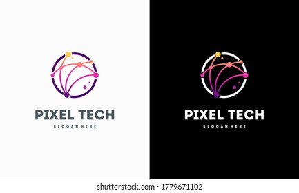 Pixel technology logo designs concept vector  Network Internet logo symbol  Digital Wire logo
