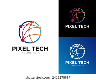 Pixel technology logo designs concept vector, Network Internet logo symbol