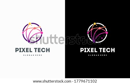 Pixel technology logo designs concept vector, Network Internet logo symbol, Digital Wire logo