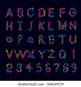 Pixel text and Pixel alphabet. Vector