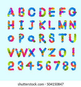 Pixel text and Pixel alphabet. Vector