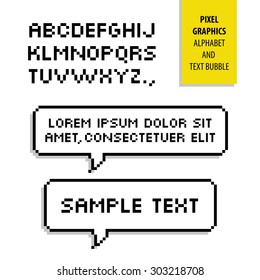 Pixel text bubble and Pixel alphabet. Vector
