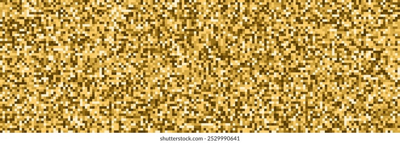 Plano de fundo da textura do pixel. Ruído abstrato ponto quadrado dourado, amarelo, padrão marrom. Fundo de grãos de caos Pixel de sinal digital ruim. Bola de disco de ouro. Ilustração vetorial digital.