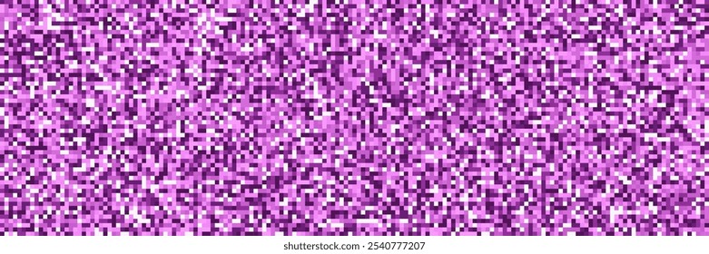 Pixeltexturhintergrund. Abstraktes Rauschen Punkt violett, violett, weißes Muster. Pixel Chaos Korn Hintergrund des schlechten digitalen Signals. Lila Disco-Ball. Digitale Vektorgrafik.
