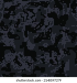
Pixel texture camouflage black pattern vector seamless, trendy night background.