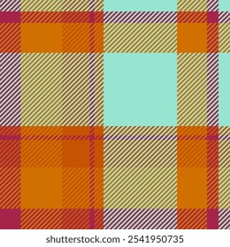 Vector del tartán de la textura del pixel, tela del fondo de la materia textil del sitio. Patrón de cuadros de costura a cuadros sin costuras en la paleta de colores naranja y verde azulado.
