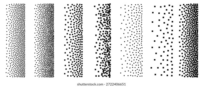 Pixel strukturierter Hintergrund, quadratische Punkt verblassen Muster. Digitale Kunstform, abstraktes Vektormosaik mit Auflösungseffekt, geometrisches Rechteck Pixel Design, Auflösung Halbtongradient