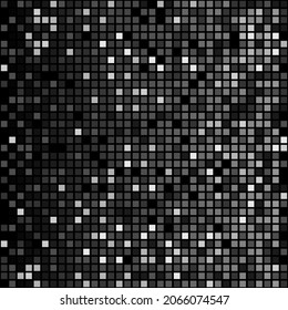 Pixel textured mosaic, dark black square background, vector illustration 10eps.