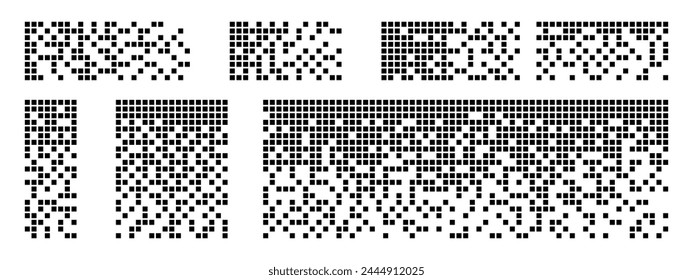 Pixel textures. Pixel disintegration background. Pixel effect. Dispersed dotted pattern. Disintegration Concept. Set pixel mosaic textures