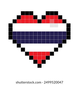 Pixel thailand flag heart, vector thailand isolated on white background