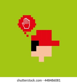 pixel thinking gamer play icon vector illustration