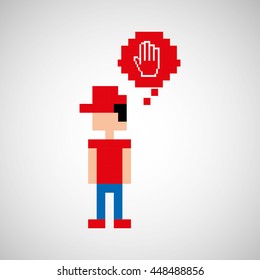 pixel thinking gamer play icon vector illustration