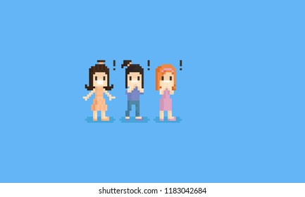 Pixel three shocking women.8bit character.