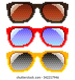Pixel tres lentes de sol alto y detallado vector