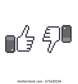 pixel  thumb up 8 bit icon   like pixel symbol  mosaic finger  rate  like and dislike
