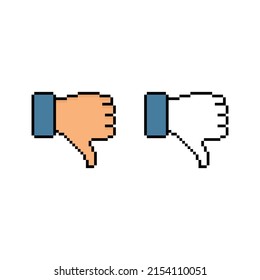 pixel thumbs down icon.  Vector pixel art thumbs down 8 bit logo for game