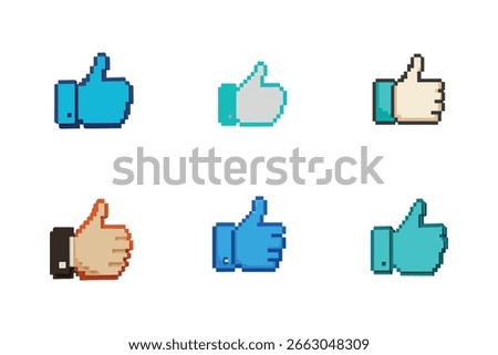 Pixel thumbs up hand icon, pixel icon illustration for social media