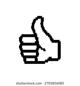 Diseño del símbolo de la mano de los pulgares del píxel hacia arriba. Como y concepto de Aprobación.