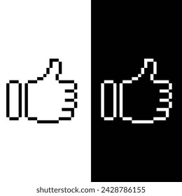 pixel thumbs up icon.  Vector pixel art thumbs up 8 bit logo for game