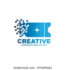 Pixel Ticket logo designs concept vector
