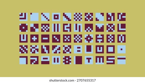 Símbolos de pixel azulejos com sutil influência étnica