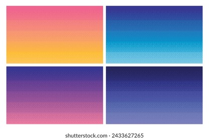 Pixel times of day sky. Gradient background. Retro video games 8bit pixel night background. Graphic computer texture noon, night, morning and evening. Halftone vector texture. Sunset or twilight