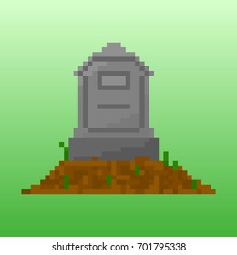 Pixel tombstone for games and applications. Scenery for Halloween.